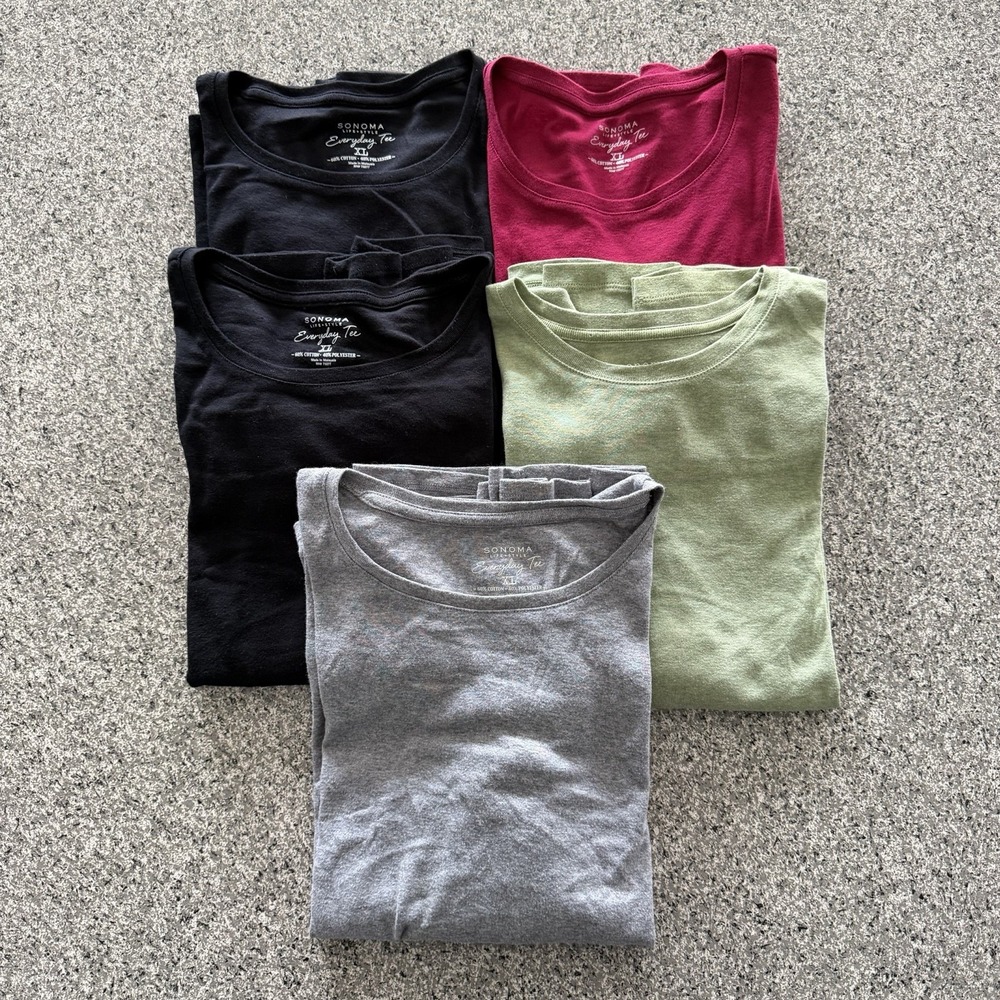 Sonoma Everyday Tee Womens XL Long Sleeve Shirt Lot of 5 Cotton Blend Crewneck